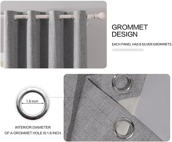 MIULEE Linen Texture Curtains for Bedroom Solid 100% Blackout Thermal Insulated Grey Curtains Grommet Room Darkening Curtains/Draperies Luxury Decor for Living Room Nursery 52x96 Inch (2 Panels)