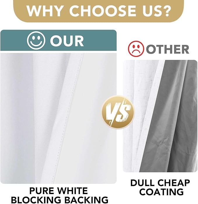 H.VERSAILTEX 100% Blackout Curtains for Bedroom Thermal Insulated Linen Textured Curtains Heat and Full Light Blocking Drapes Living Room Curtains 2 Panel Sets, 52x45 - Inch, Pure White