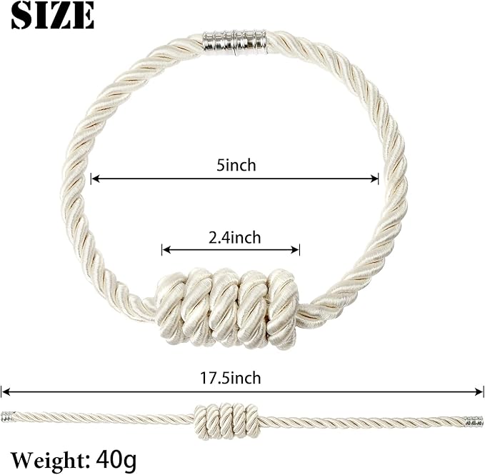 BEL AVENIR Magnetic Curtain Tiebacks, Decorative Drapery Holdbacks Modern Woven Tie-Backs with Exquisite Knot (Beige, 6 Pack)