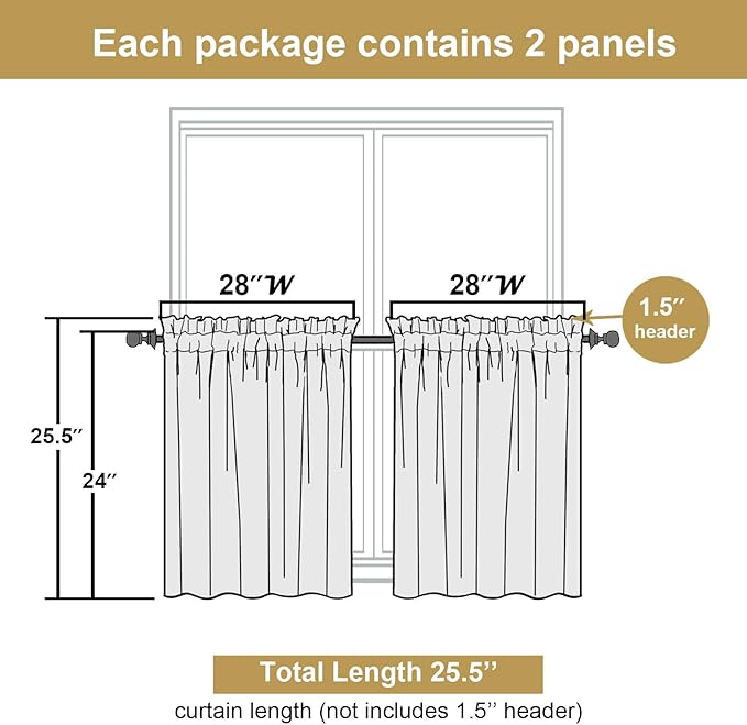 Lecloud Leia Ivory Sheer Kitchen Curtains 24 Inch Length 2 Pcs, Jacquard Leaf Textured Voile Short Curtains with Dual Rod Pocket, Farmhouse Bedroom Living Room Tiers, Each Panel 28" W x 24" L