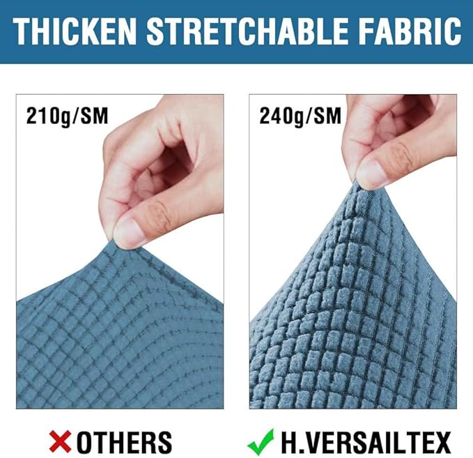 H.VERSAILTEX 4 Piece Stretch Sofa Covers for 3 Cushion Couch Covers for Living Room Furniture Slipcovers (Base Cover Plus 3 Seat Cushion Covers) Upgraded Thicker Jacquard Fabric (Sofa, Dusty Blue)