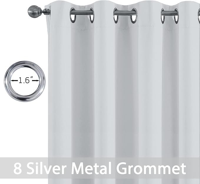 Yakamok Blackout Curtains Room Darkening Thermal Insulated Window Panels,Solid Grommet Top Drapes for Bedroom/Living Room(52Wx72L,Greyish White, 2 Panels)