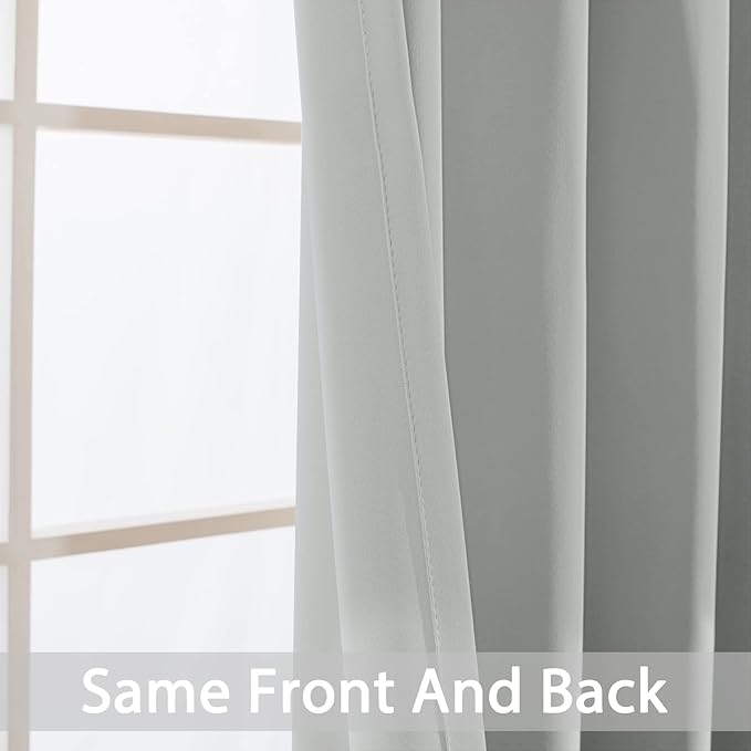 Yakamok Blackout Curtains Room Darkening Thermal Insulated Window Panels,Solid Grommet Top Drapes for Bedroom/Living Room(62Wx96L, Light Grey, 2 Panels)