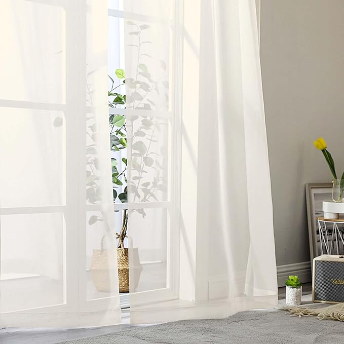 Extra Long Sheer Cream Curtains for Bedroom Living Room 120 Inches Long 2 Panels Set, Solid Soft Light Filtering Rod Pocket Sheer Window Curtains, Cream, Each 42" Wx120 L Inch