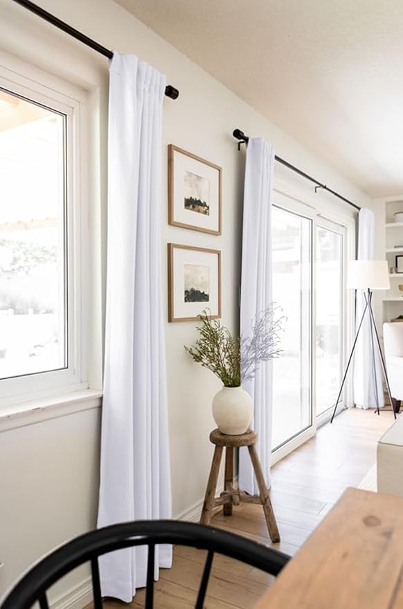 100% Blackout Shield Linen Blackout Curtains for Bedroom 84 Inches Long, Back Tab/Rod Pocket Living Room Drapes, Thermal Insulated Blackout Curtains 2 Panels Set, 50" W x 84" L, Bright White