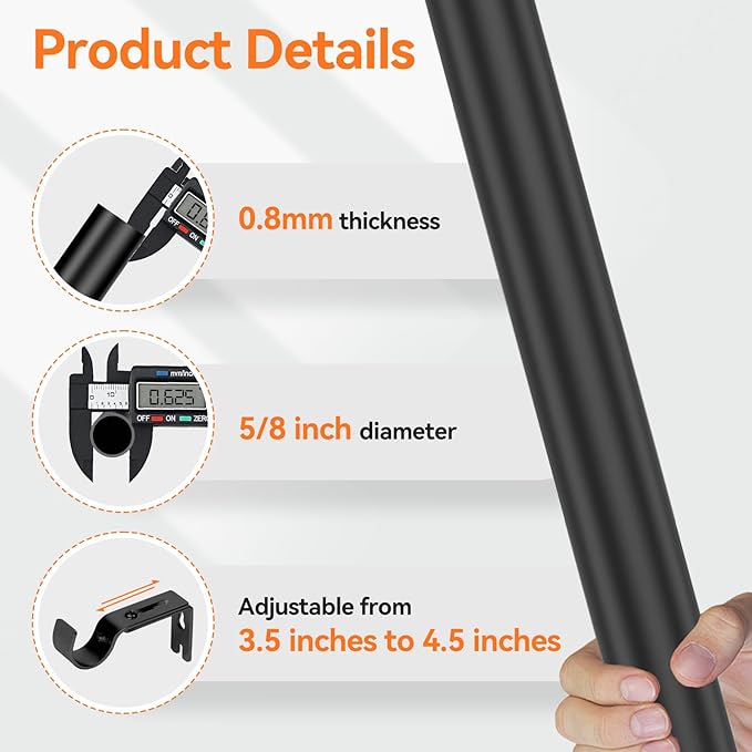 Curtain Rod Set for Windows 28 to 60 Inch - 5/8'' Black Heavy Duty 2 Pack - Decorative Window Curtains Rod with Brackets for Kitchen, Bathroom, Sliding Cafe Curtain Rods Door(2.4-5 Feet)