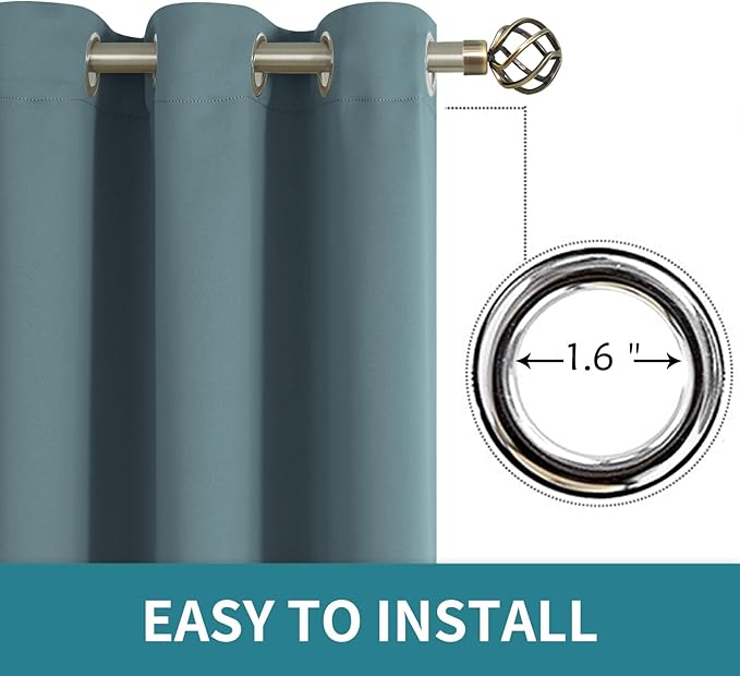 BGment Room Darkening Curtains 45 Inches Long - Grommet Thermal Insulated Drapes Window Treatment Curtains for Bedroom, 2 Panels, 38 x 45 Inch, Stone Blue