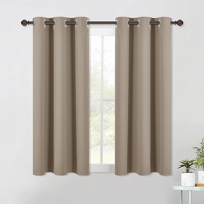 NICETOWN Blackout Curtains & Drapes for Bedroom, Taupe, W34 x L48, Set of 2, Triple Weave Grommet Top Thermal Insulated Light Blocking Panels for Bathroom/Living Room