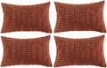 Fancy Homi 4 Packs Rust Decorative Throw Pillow Covers 12x24 Inch for Living Room Couch Bed Sofa, Terracotta Rustic Farmhouse Boho Home Decor, Soft Plush Striped Corduroy Square Cushion Case 30x60 cm