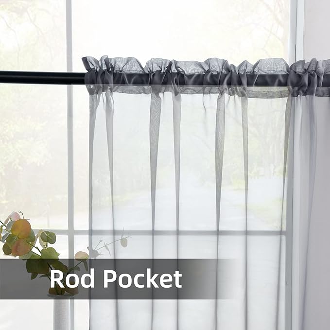 youleyar Solid Sheer Rod Pocket Curtain Voile Draperies 2 Panels White Beige Black Grey Coffee 52 Inch Width 63 Inch Long 1 Pair for Kitchen Bedroom Children Living Room Yard(Grey,52Wｘ63L)