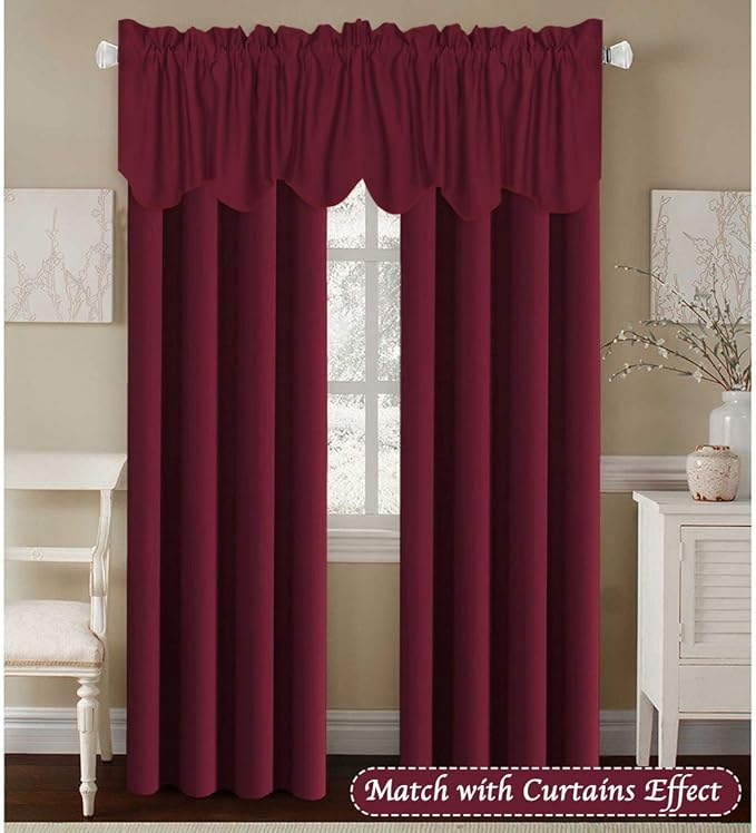 H.VERSAILTEX 4 Panels Blackout Red Christmas Curtain Valances for Kitchen Windows/Living Room/Bathroom Privacy Protection Rod Pocket Winow Valance Curtains, 52" W x 18" L, Burgundy