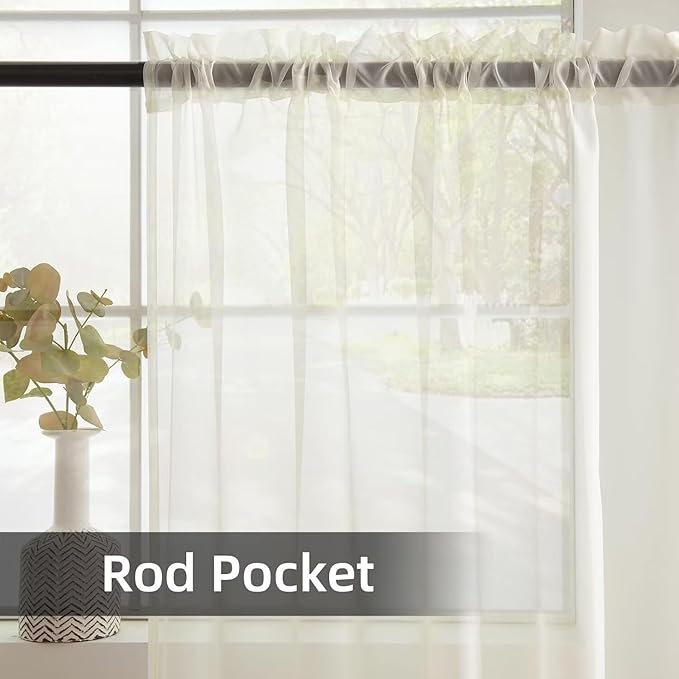 youleyar Solid Sheer Rod Pocket Curtain Voile Draperies 4 Panels Ivory Beige Black Grey Coffee 52 Inch Width 108 Inch Long 1 Pair for Kitchen Bedroom Children Living Room Yard(Ivory,52Wｘ108L)