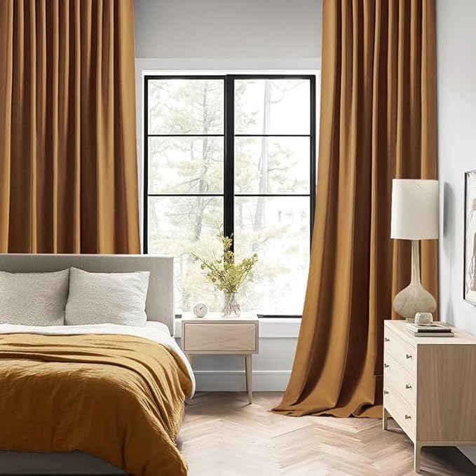 MIULEE Golden Brown Back Tab Blackout Curtains 72 Inches Long 2 Panels Set for Living Room Bedroom Privacy, Rod Pocket/Pinch Pleat Thermal Insulated Room Darkening Pleated Light Blocking Drapes