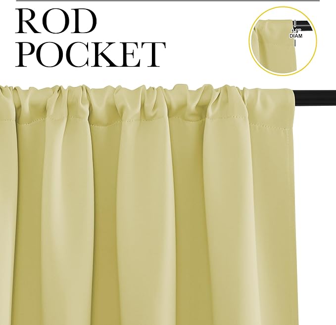 NICETOWN Window Curtains Blackout Drapes, Paler Yellow, 1 Pair, 52 by 72-Inch, Thermal Insulated Solid Rod Pocket Blackout Curtains/Draperies for Living Room