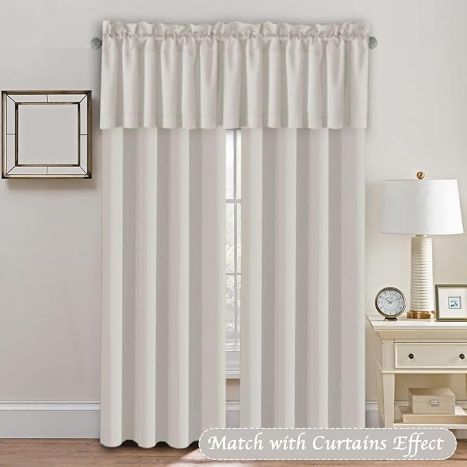 H.VERSAILTEX Blackout Valances for Windows,Kitchen Valance Curtains for Living Room/Bedroom/Bathroom/Basement Privacy Rod Pocket, 4 Panels 52" W x 18,Ivory