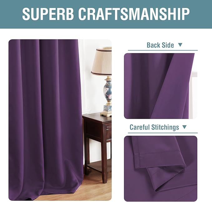 H.VERSAILTEX Thermal Insulated Blackout Window Curtains for Bedroom/Living Room Ultra Soft and Smooth Innovated Microfiber Grommet Curtains - Solid in Plum Purple (One Panel), 52" W x 84" L