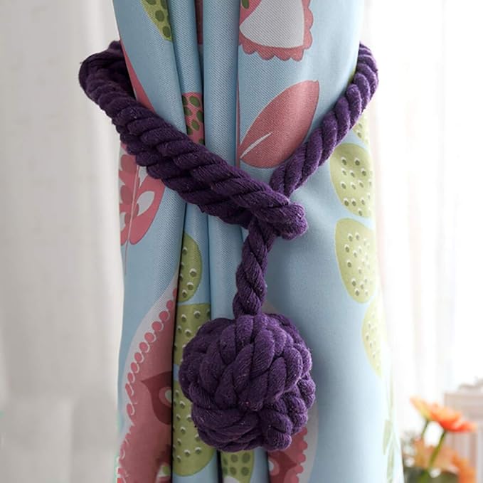 Melaluxe 2 Pack Curtain Tiebacks - Heavy Duty Curtain Rope Tieback, Handmade Rural Decorative Curtain Holdbacks (Purple)
