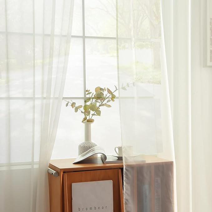youleyar Solid Sheer Rod Pocket Curtain Voile Draperies 2 Panels Ivory Beige Black Grey Coffee 60 Inch Width 84 Inch Long 1 Pair for Kitchen Bedroom Children Living Room Yard(Ivory,60Wｘ84L)
