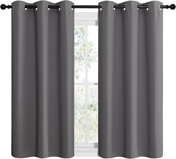 NICETOWN Bedroom Curtains Blackout Drapery Panels, Three Pass Microfiber Thermal Insulated Solid Ring Top Blackout Window Curtains/Drapes (Two Panels, 42 x 48 inches, Gray)