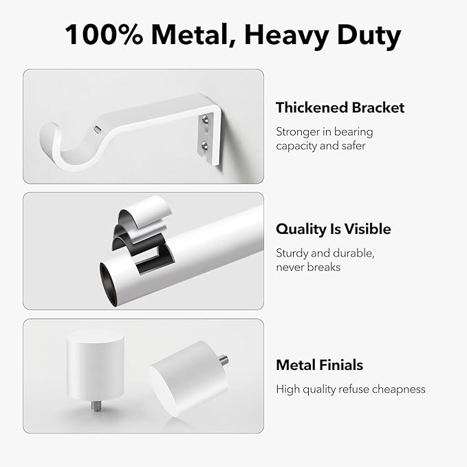IFELS 2 Pack Heavy Duty Curtain Rods for Windows 48 to 84 Inch, 1 Inch White Curtain Rods Set of 2 Pack for Outdoor, Farmhouse, Bedroom, Adjustable Easy Install Drapery Rod (A2,White,30"-90"-2Pack)