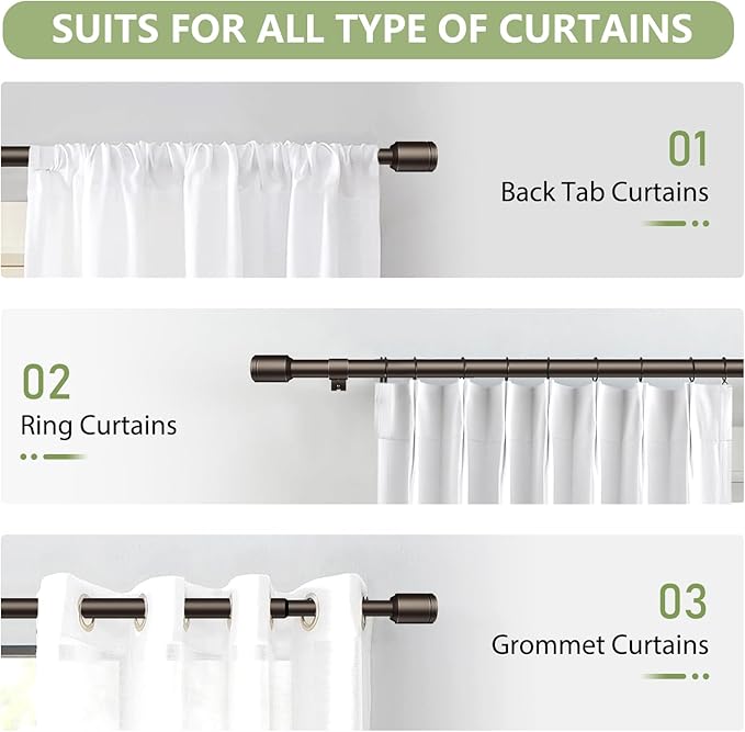 5/8” Diameter Curtain Rods 30-60 Inch, for 30-54 Inch Windows, Adjustable Splicing Bronze Curtain Rods for Windows with Brackets, Window Rod Long Small Curtains Rod