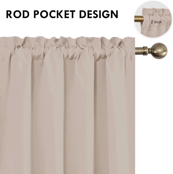 DWCN Blackout Curtains for Living Room Thermal Insulated, Energy Saving & Noise Reducing Bedroom Curtains, Camel, W 52x L 45 Inch, Set of 2 Rod Pocket Curtain Panels