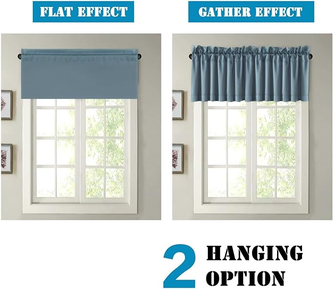 H.VERSAILTEX Blackout Valances for Windows,Kitchen Window Valance Curtains for Living Room/Bedroom/Bathroom Privacy Decorative Rod Pocket，2 Panels，52" W x 18" L, Stone Blue
