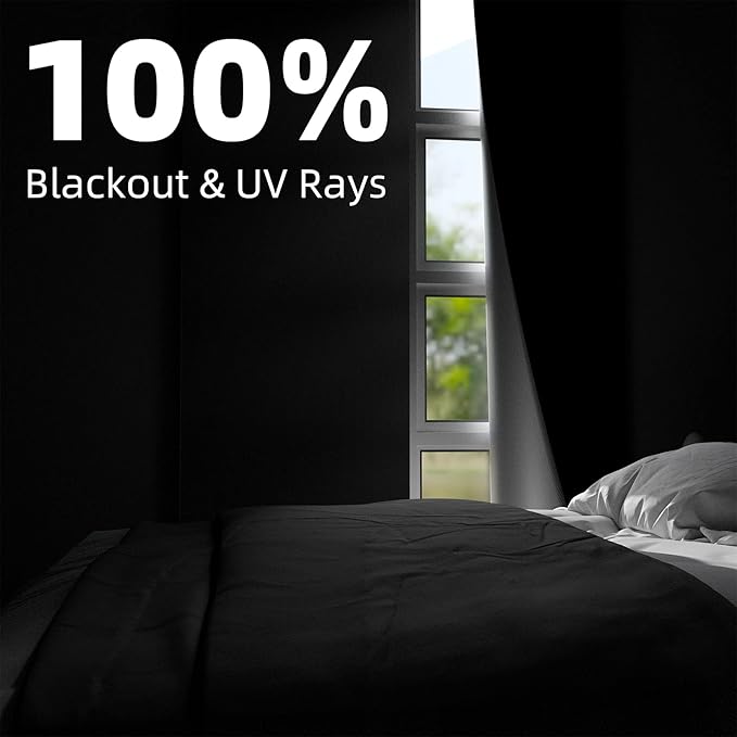 NIGHTON Portable Blackout Curtains 54"×70", Strong Hook and Loop Tape Strips with Adhesive, Cuttable Blackout Window Cover, 100% Black Out Material Blinds for Baby Nursery or Travel - Black
