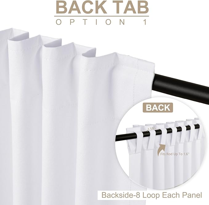 100% Blackout Shield 100% Polyester Blackout Curtains for Bedroom 63 Inches Long, Back Tab/Rod Pocket Living Room Drapes, Thermal Insulated Blackout Curtains 2 Panels Set, 50" W x 63" L, Bright White