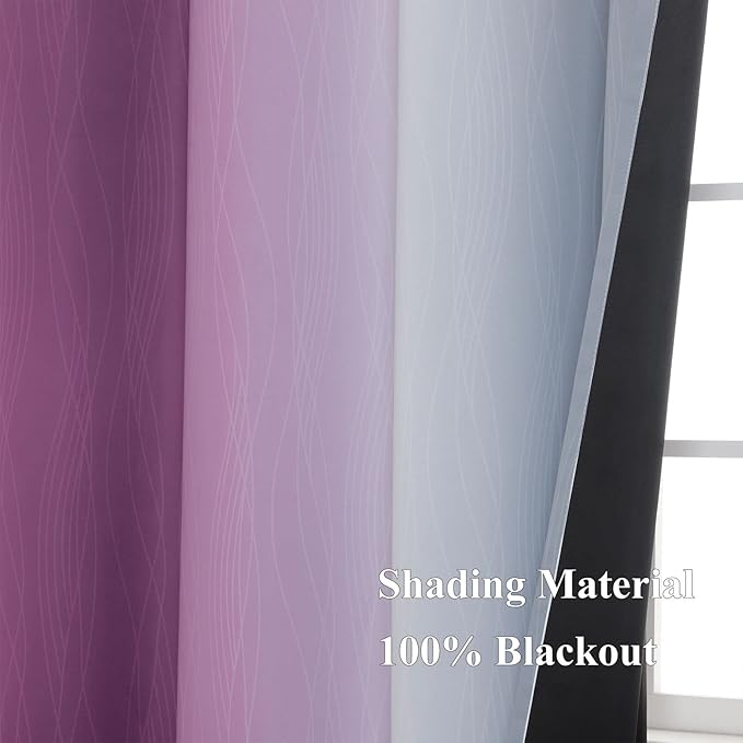 Estelar Textiler Grey and Purple Blackout Curtains for Bedroom, Thermal Insulated Drapes 108 Inches Long, Full Light Blocking Energy Saving Long Curtains for Living Room, 52Wx108L, 2 Panels