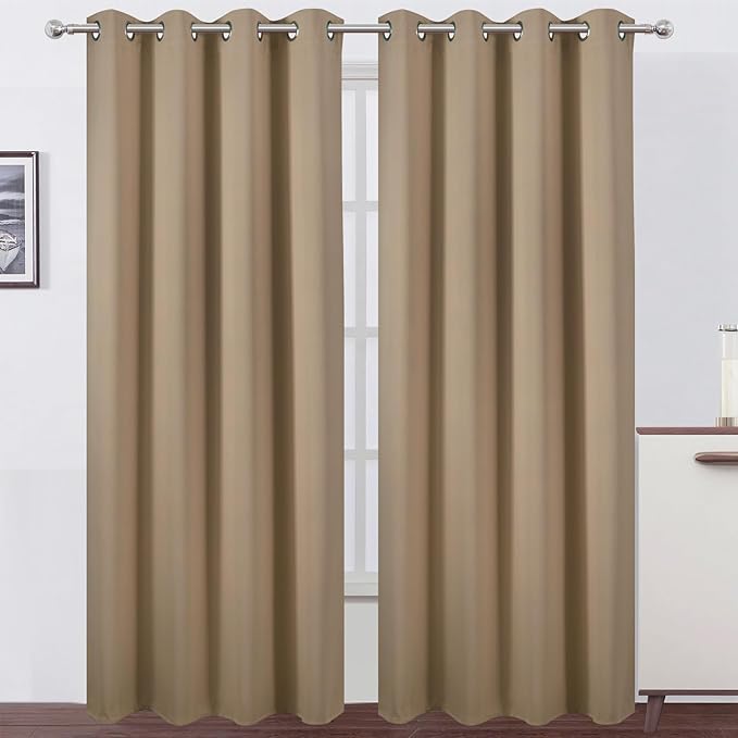 LEMOMO Blackout Curtains 52 x 84 inches Long Natural Curtains Set of 2 Panels Thermal Insulated Room Darkening Curtains for Bedroom