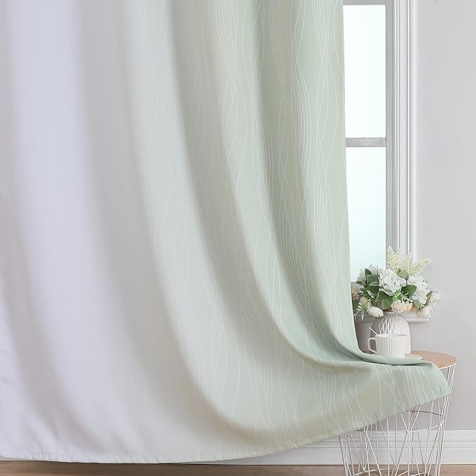 Estelar Textiler Sage Green and Greyish White Ombre Blackout Curtains 54 Inch Length 2 Panels, Full Room Darkening Drapes for Kitchen, Thermal Insulated Grommet Short Curtains for Bedroom,42Wx54L