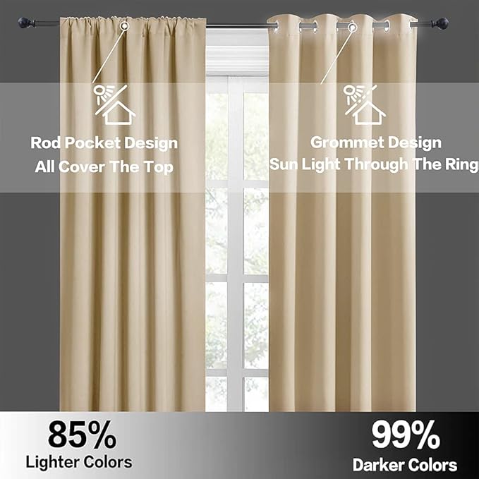 RYB HOME Basement Bathroom Kitchen Cafe Privacy Curtains, Short Insulating Light UV Heat Blocking Privacy Curtain Tiers for Laundry Room, Width 34 by Length 30, Biscotti Beige, 2 Panels
