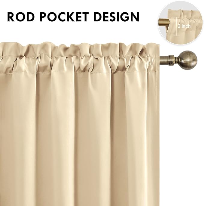 DWCN Blackout Curtains Room Darkening Thermal Insulated Bedroom Curtains Window Curtain Panels, 52 x 54 inches Long, Set of 2 Beige Rod Pocket Drapes