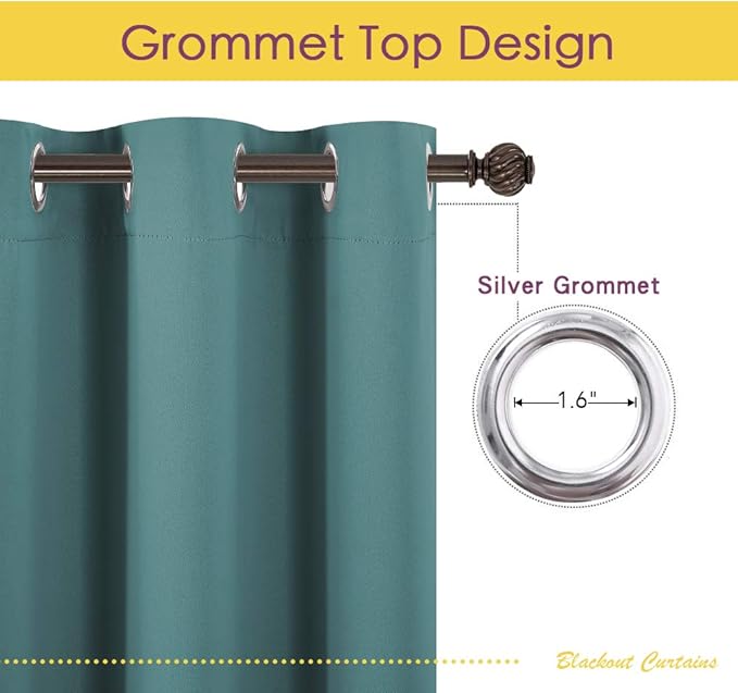 NICETOWN Blackout Curtain Panels for Bedroom, 2 Panels, W42 x L60 inches, Sea Teal, Thermal Insulated Grommet Top Blackout Draperies and Drapes