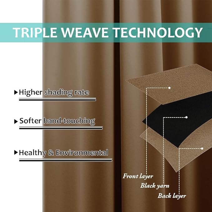 NICETOWN Blackout Curtains 84 inches Long, 2 Pieces, 42" Wide Each Panel, Gold Brown, Full Light Blocking Drapes with Black Liner for Nursery, Thermal Insulated Draperies for Hall, Villa