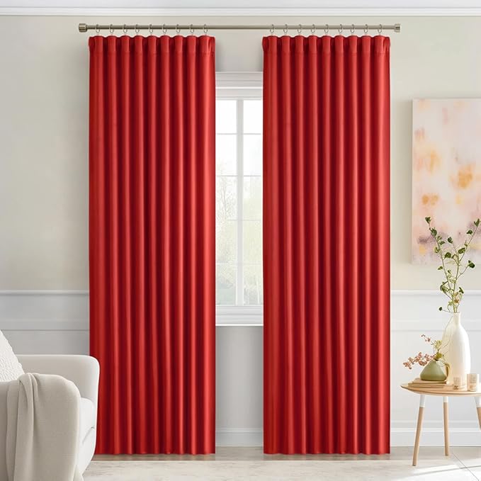 MIULEE Christmas Red Back Tab Blackout Curtains 90 Inches Long 2 Panels Set for Living Room Bedroom Privacy, Rod Pocket/Pinch Pleat Thermal Insulated Room Darkening Pleated Light Blocking Drapes