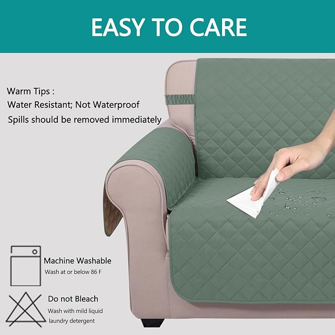 U-NICE HOME Recliner Chair Covers Reversible Chair Cover Pet Covers for Dogs with Elastic Straps Water Resistant Diamond Quilted (28''Recliner Oversized, Greyish Green/Taupe)