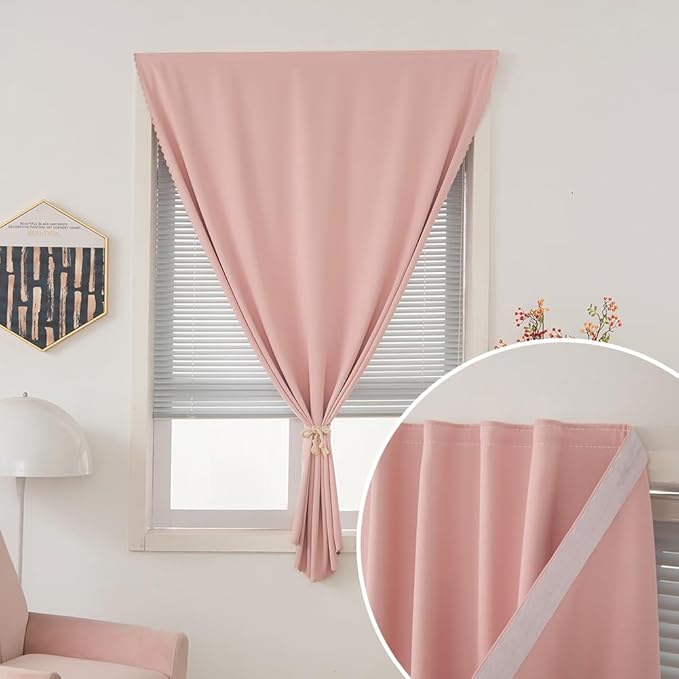 Self Adhesive Blackout Curtains- Stick on Curtains Shades Window Blinds Curtains No Rod Needed Easy to Hang Curtain, Use for Bedroom, Living Room,Roman Shades, 59" W X 59" L, Pink, 1 Panel