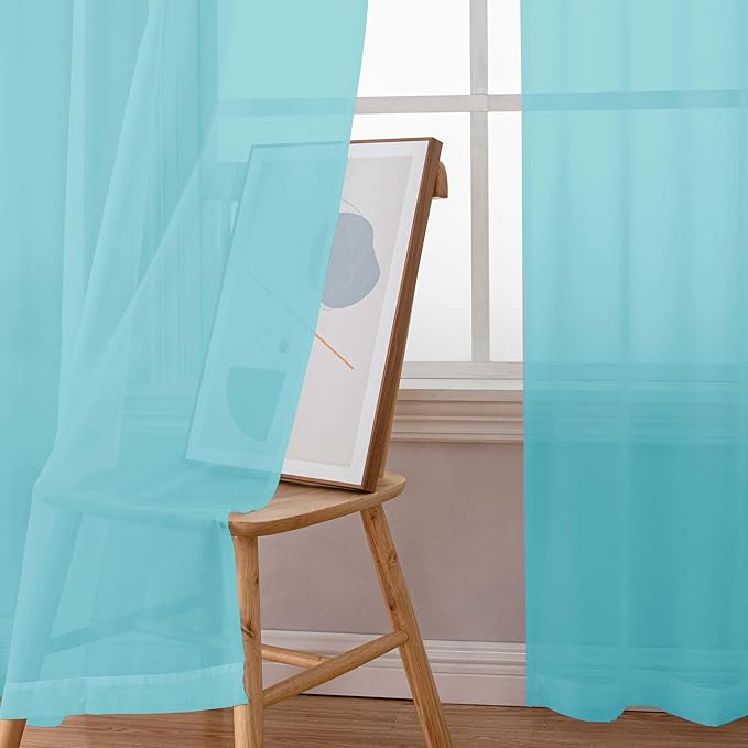Simplebrand Rod Pocket Top Solid Voile Sheer Curtains for Bedroom, 54 Inch Length Drapes Set of 2, Lightweight and Light Filtering Elegant Aqua Curtains Panels Window Treatment, 42W×54L, Aqua