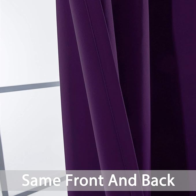 Yakamok Purple Blackout Curtains Room Darkening Thermal Insulated Grommet top Window Curtains for Living Room, 52 x 84 Inch,One Pair