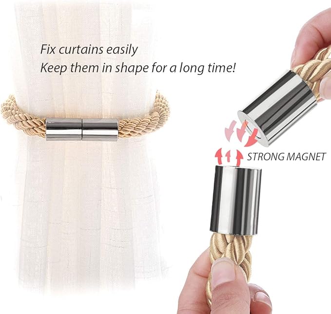 NICEEC 2 Pack Strong Magnetic Curtain Tiebacks Modern Simple Style Drape Tie Backs Convenient Decorative Weave Rope Curtain Holdbacks for Thin or Thick Home & Office Window Draperies (Bronze)