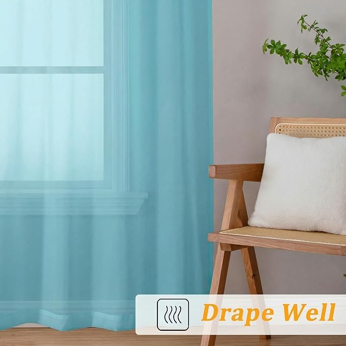 Gwine Sheer Curtains for Bedroom 54 inches Long - Light Filtering Voile Window Curtain Panels, Airy Transparent Rod Pocket Sheer Drapes for Living Room, Each 42Wx54L, 2 Panels, Aqua