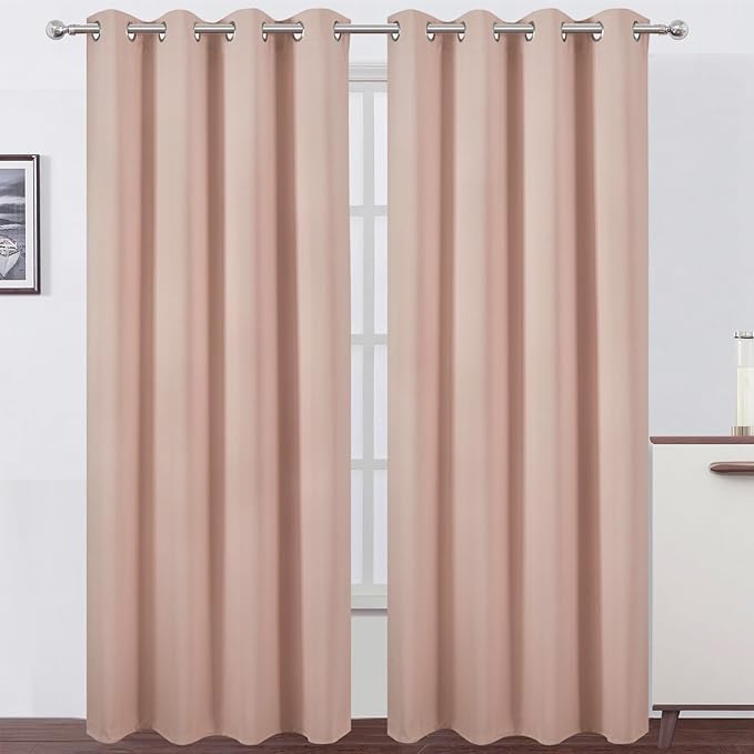 LEMOMO Blackout Curtains 66 x 95 inch/Blush Curtains Set of 2 Panels/Thermal Insulated Room Darkening Bedroom Curtains