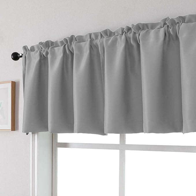 Chyhomenyc Blackout Valances for Windows, Short Window Valance Curtains for Living Room Bedroom Bathroom, Room Darkening Solid Privacy Small Kitchen Valances, 60Wx16L, 2 Pack, Silver Grey
