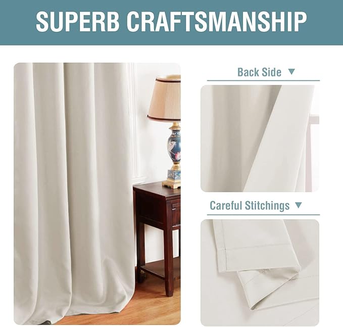H.VERSAILTEX Light Blocking Curtain for Living Room Thermal Insulated Window Treatment Panel/Drape for Dining Room, Elegant Soft Curtain for Bedroom Grommet Top One Panel (Ivory - 52x108 Inches)