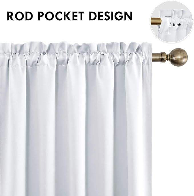 DWCN White Curtains for Living Room Thermal Insulated, Energy Saving & Noise Reducing Bedroom Curtains, White, W 70x L 84 Inch, Set of 2 Rod Pocket Curtain Panels