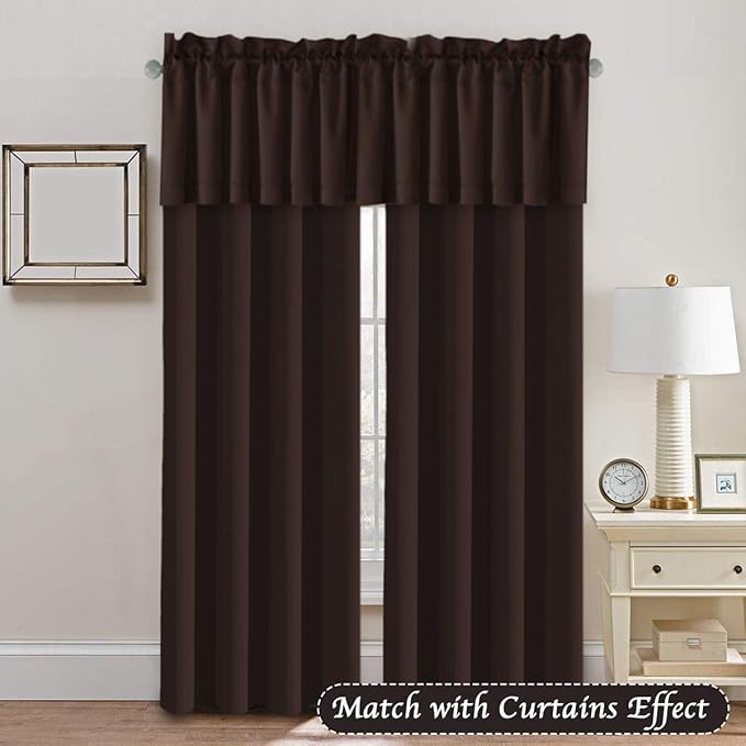 H.VERSAILTEX Blackout Valances for Windows,Kitchen Window Valance Curtains for Living Room/Bedroom/Bathroom Privacy Decorative Rod Pocket Kitchen Valances，2 Panels，52" W x 18" L, Chocolate Brown