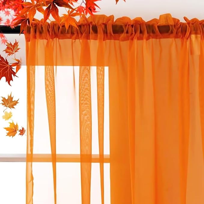 SpaceDresser Basic Rod Pocket Sheer Voile Window Curtain Panels White 1 Pair 2 Panels 70 Width 84 Inch Long for Kitchen Bedroom Children Living Room Yard(Orange,70 W x 84 L)