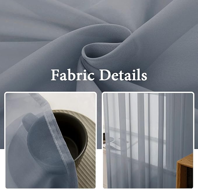 MIULEE 2 Panels Solid Color Sheer Window Curtains Elegant Window Voile Panels/Drapes/Treatment for Bedroom Living Room (54X108 Inches Dark Grey)